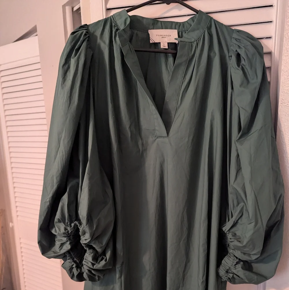 Pomander Place Teal Gathered Neckline Dress - Picture 1 of 4